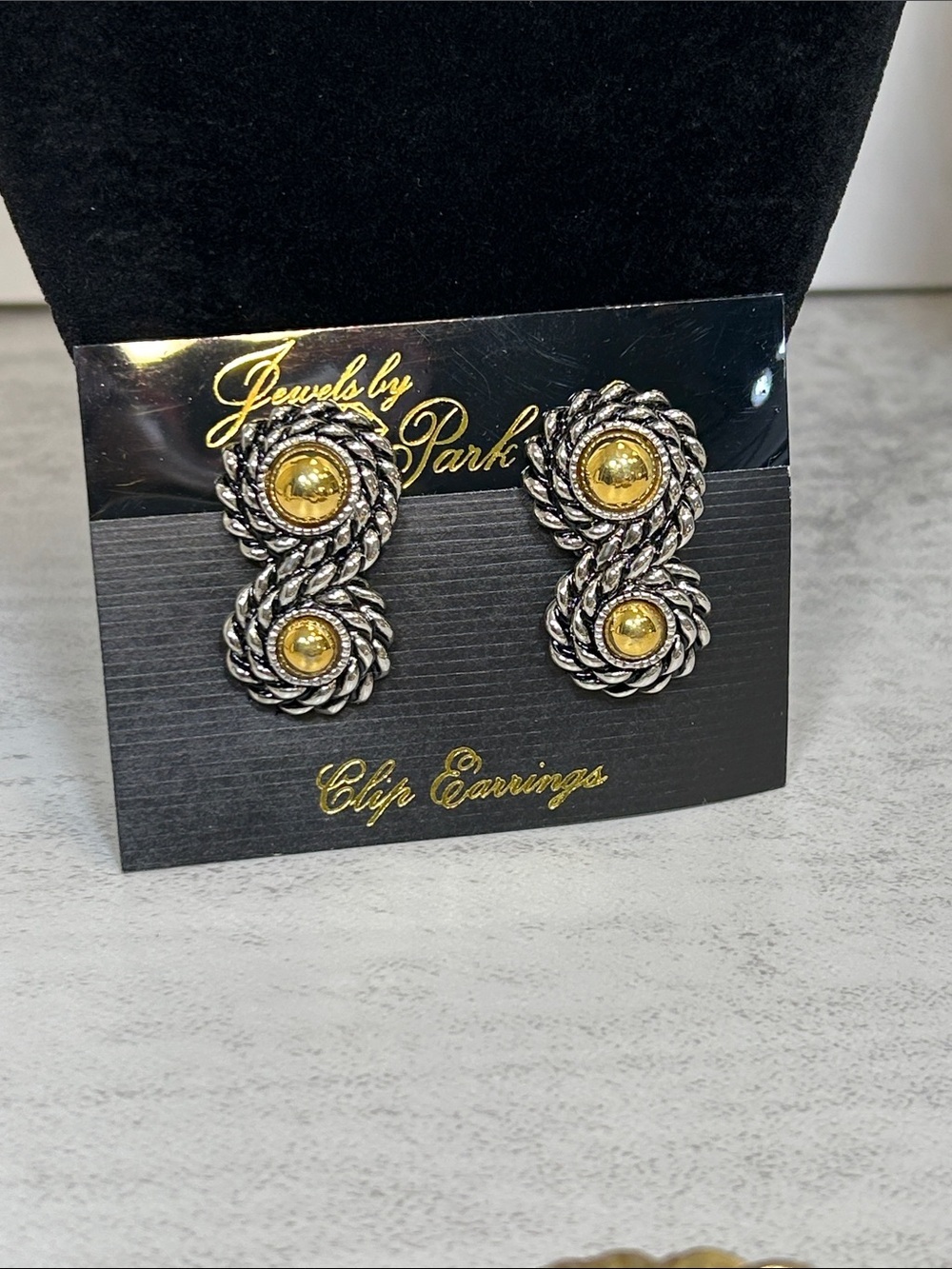 Vintage Park Lane Two-Tone Twisted Rope Clip Earrings with Gold Centers